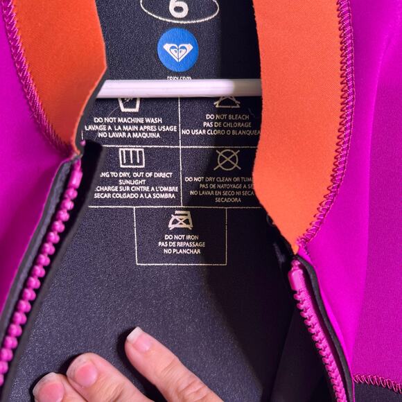 Roxy Girls Wetsuit Jacket Long Sleeve Zip Up Pink Black Orange Size 6 - Picture 4 of 5